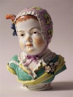 86 - VIENNE : Buste de fillette en porcelaine polychrome,...