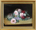 667 - LAUREAUX Paul (1847-1901) Panier de fleurs. H.s.T. signée,...
