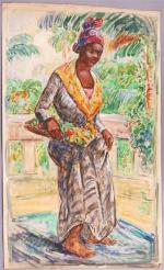 698 - Georges FRANCOIS, peintre voyageur (1880-1968)Martiniquaise au plateau de...