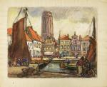 700 - Georges FRANCOIS, peintre voyageur (1880-1968)Port animé en Hollande....