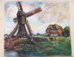 701 - Georges FRANCOIS, peintre voyageur (1880-1968)Moulin près d'une chaumière...