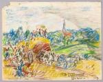 706 - Georges FRANCOIS, peintre voyageur (1880-1968)Moisson à Biard. Crayon...