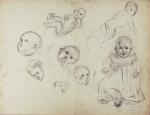 709 - Georges FRANCOIS, peintre voyageur (1880-1968)Etudes d'enfants. Crayon signé,...