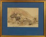 719 - CALAME Alexandre (1810-1864) Chalet en montagne. Crayon et...