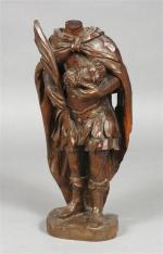 48 - Saint-Martyr céphalophore portant sa tête. Bois naturel sculpté,...