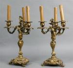 10 - Paire de candélabres à trois branches tournoyantes en...