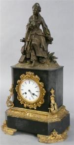 29 - Pendule d'époque Napoléon III en marbre noir et...