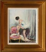 237 - HERVE Jules-René (1887-1981) Ballerine attachant son chausson. H.s.T....