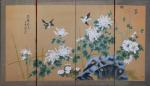107 - JAPON : Petit paravent à quatre feuilles à...