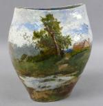 126 - Céramique impressionniste : Vase en faience à col...