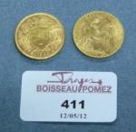 411 - Deux pièces en or : 20 Francs Marianne...