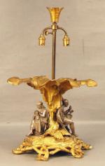 14 - Curieuse lampe d'époque Restauration en bronze doré et...