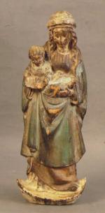 58 - Vierge à l'Enfant en bois sculpté polychrome de...