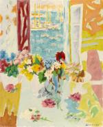 Jules CAVAILLES (1901 - 1977) - Bouquet jaune devant la...