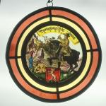 VITRAIL : Rondel à décor polychrome d'un cavalier avec écu...
