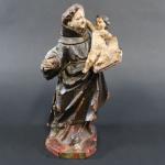 Saint Antoine de Padoue : Statuette en bois sculpté polychromé,...