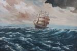STUCK Ferd. (XXème siècle) - Navire en mer agitée. Huile...