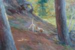MILLINE Maurice (1871-1946) - Chasseur en sous-bois de pins. Huile...