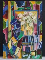 BAILLON Josiane (XXème siècle) - Peintre cubiste à son atelier....