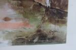 OGIER (XXème siècle) - Paysages lacustres. Deux aquarelles signées en...