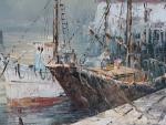 CUNNINGHAM (XXème siècle) - Bateaux au port. Acrylique sur toile...