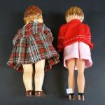 2 poupées vers 1950, têtes en composition, yeux peints, cheveux...