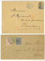 Colonies Françaises timbres d'Obock et Madagascar 2 coupés sur lettre.
La...