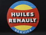 Huiles Renault Service. Plaque publicitaire en tôle lithographiée, de forme...