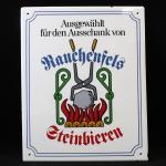 Rauchenfels Steinbieren. Plaque publicitaire en tôle émaillée allemande (Bavière), vers...