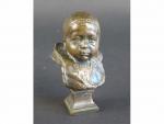 BOUILLON Henri : "Marmot de village". Buste d'enfant en bronze...