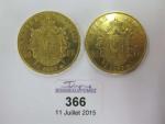Deux pièces de 50 Francs or Napoléon III 1857