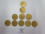 Dix pièces de 20 Francs or type Génie : 1...