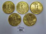 Cinq pièces de 20 dollars or Saint-Gaudens 1924