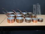 Ensemble de 13 casseroles en cuivre anciennes (diamètre 22 à...