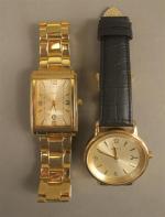 MATY - Deux montres bracelet d'homme en métal doré, mouvements...