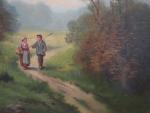 H. BOSCH (XIXème) - Couple de fermiers en promenade. Huile...