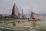 SINCLAIR William (XIX') : Bateaux à l'approche d'une ville portuaire....