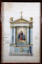Ecole française du XIX's : Projet d'autel. Aquarelle 43 x...