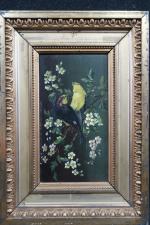 BECLART (XIX-XX') : Oiseaux branchés - Vase de chrysanthèmes. Deux...