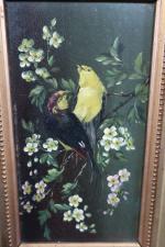 BECLART (XIX-XX') : Oiseaux branchés - Vase de chrysanthèmes. Deux...