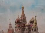 MOSCOU - CATHEDRALE SAINT-BASILE. Gravure en couleurs, encadrée sous verre,...