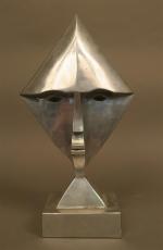 PELLAN - Masque africain, sculpture en bronze argenté signée et...