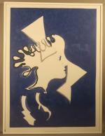 D'après Georges BRAQUE (1882-1963) - Profil sur fond bleu. Sérigraphie,...