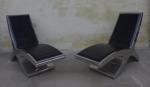 MEGARON - Paire de fauteuils transat en feuilles aluminium chromé,...