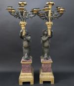 Importante paire de candélabres d'époque Restauration en bronze doré et...