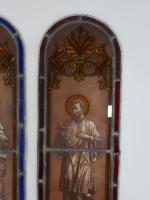 Trois vitraux d'époque XIXème représentant Jésus, la Vierge et Joseph....
