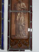 Trois vitraux d'époque XIXème représentant Jésus, la Vierge et Joseph....