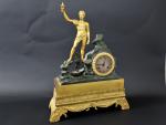 Rare pendule d'époque Louis-Philippe en bronze doré et patiné vert...