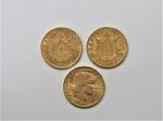 Trois pièces de 20 Francs or : deux Napoléon III...