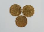 TROISIEME REPUBLIQUE : Trois pièces de 10 Francs or type...